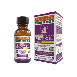 Sun God Medicinals - Organic Hercules Hemp Pet Oil – Herbal Support for Muscles  250 mg CBD